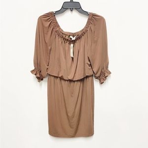 Boston Proper NWT Women's 4 Brown Cognac Elastic Waist Blouson Boho Dress